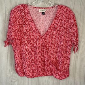 {Universal Thread} Short Sleeve Floral Print Wrap Front Top